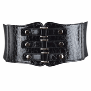 women's black ultra-wide rivet elastic belt - MRSLM