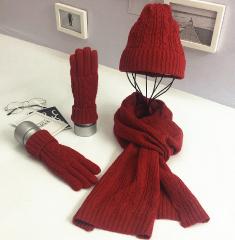 solid color hat scarf glove set, view 7 - MRSLM