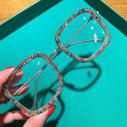 Korean square diamond-studded glasses - MRSLM