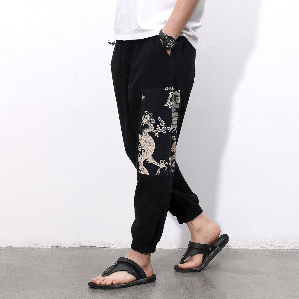 Chinese Style Cotton and Linen Nine Points Casual Pants Men