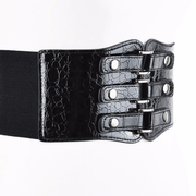 women's black ultra-wide rivet elastic belt, view 3 - MRSLM