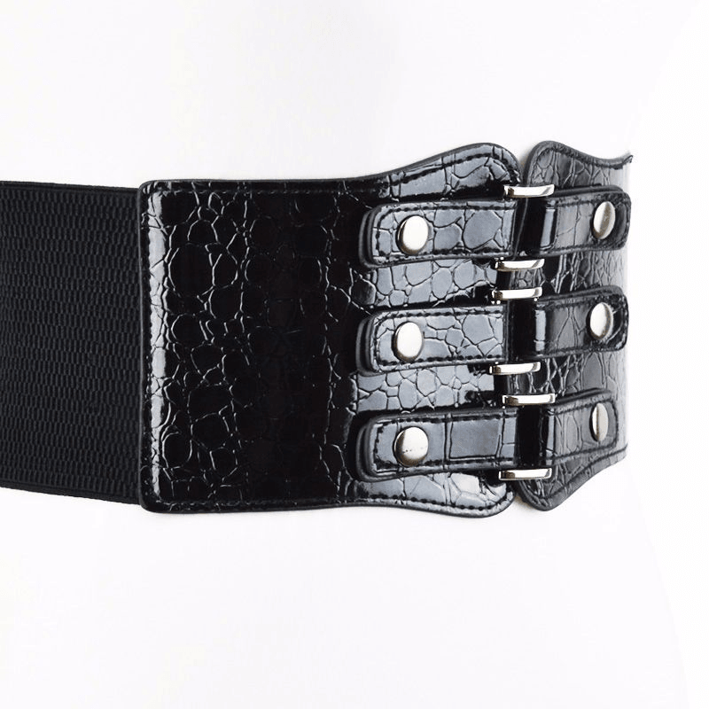 women's black ultra-wide rivet elastic belt, view 3 - MRSLM