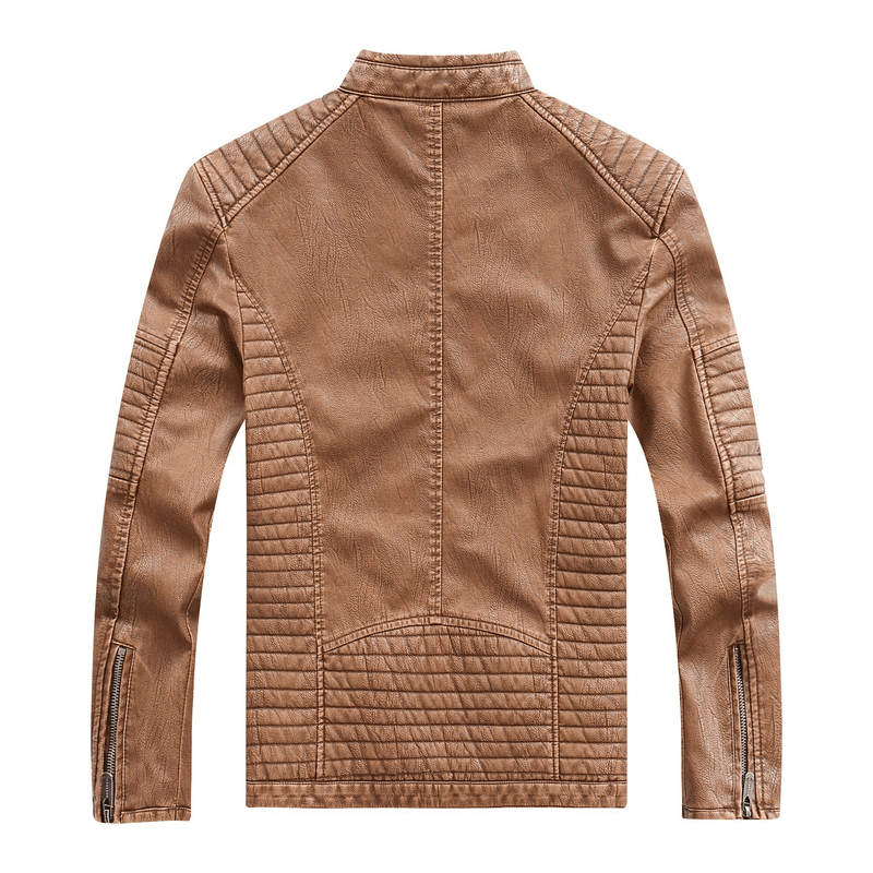 Men's washed PU leather jacket, view 3 - MRSLM