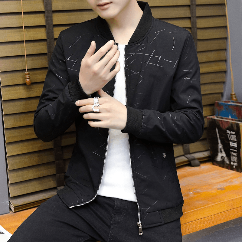 men's striped baseball collar jacket, view 5 - MRSLM