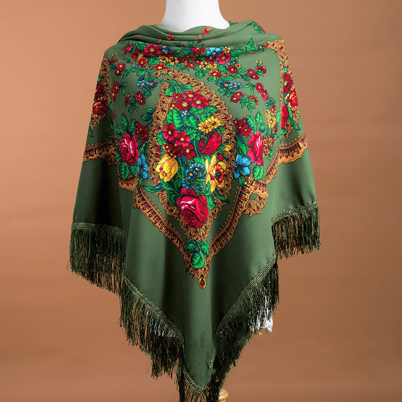 large square ethnic print scarf, view 11 - MRSLM