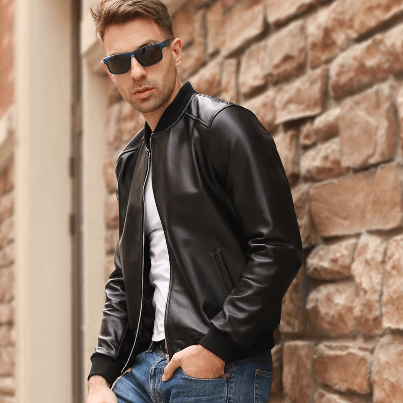 men's sheepskin stand collar jacket, view 3 - MRSLM
