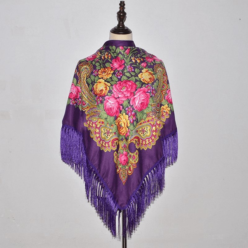 Folk style floral rayon scarf, view 5 - MRSLM