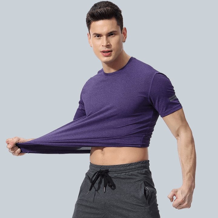 Men'S Loose Large Size Quick-Drying T-Shirt round Neck Stretch Fitness Clothing - MRSLM