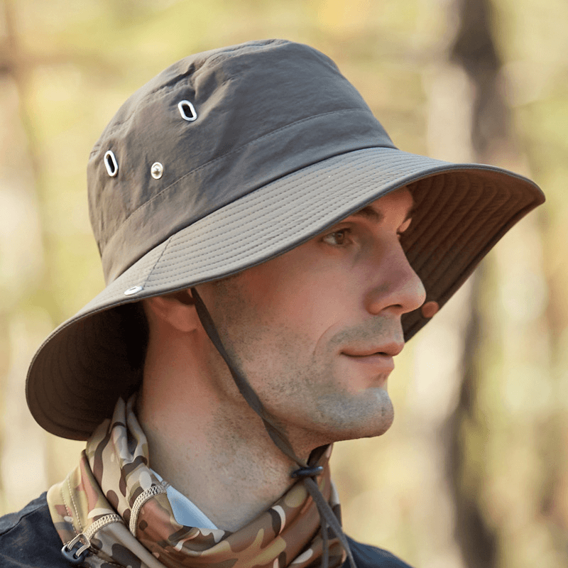 Summer Men's Breathable Sunshade Travel Outdoor Fishing Sunscreen Solid Color Big Brim Fisherman Hat