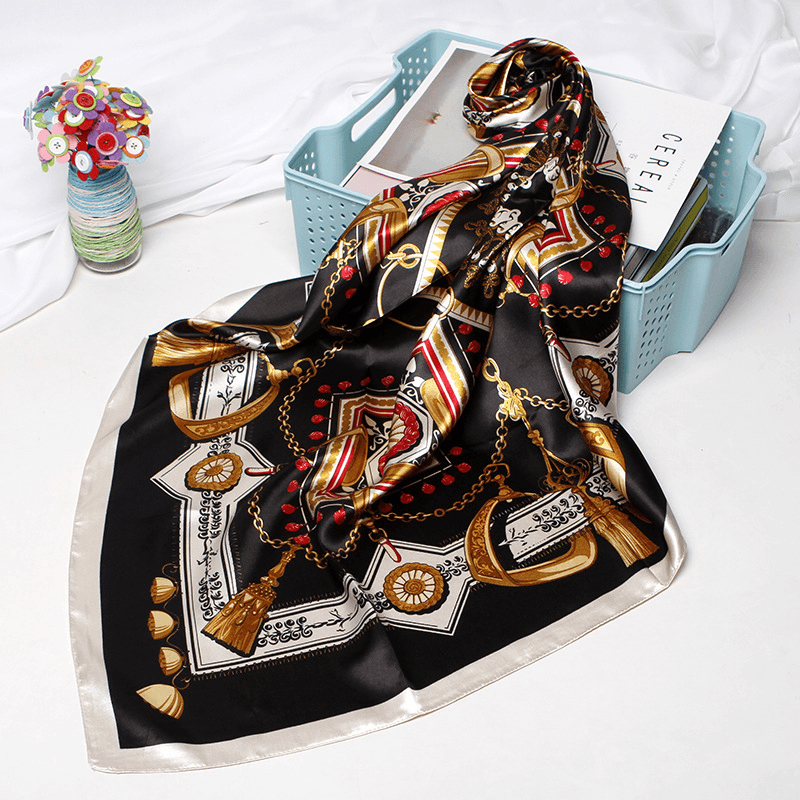 women's printed satin bandana scarf, view 5 - MRSLM