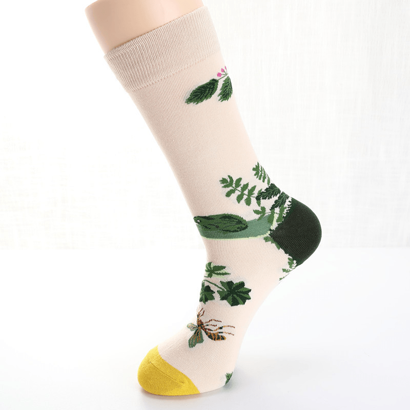 men's illustrated birds and flowers cotton socks, view 4 - MRSLM