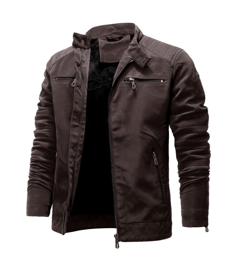 Men'S Autumn and Winter Fleece Leather Jacket - MRSLM