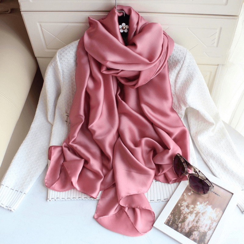 pure color satin scarf for travel and beach, view 9 - MRSLM