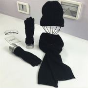 solid color hat scarf glove set, view 4 - MRSLM