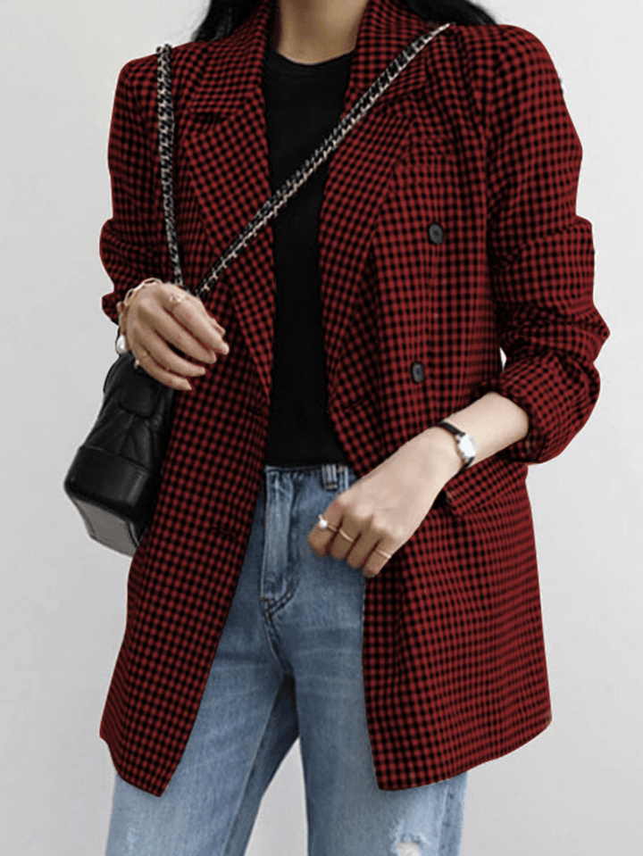 Women Plaid Casual Full Sleeve Knee Length Retro Business Unlined Suits - MRSLM
