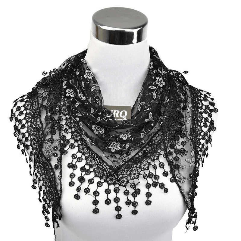 small floral velvet triangle scarf, view 4 - MRSLM
