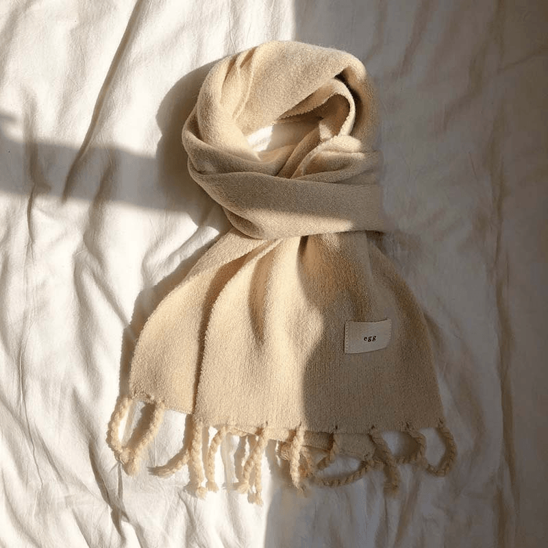 solid color tassel knitted scarf, view 6 - MRSLM