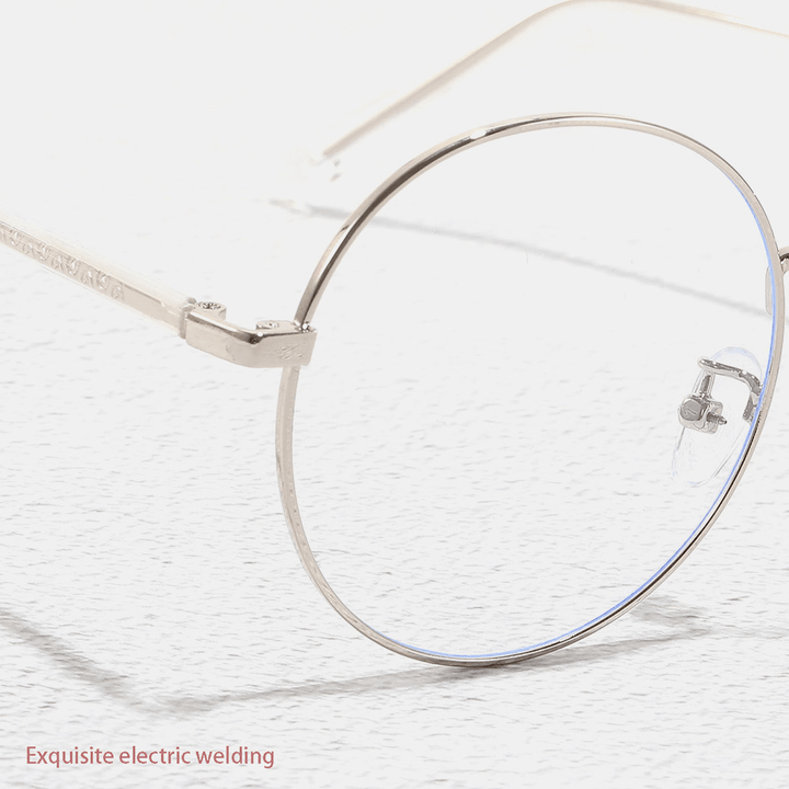 Unisex Simple Natural round Frame Anti-Blue Glasses Metal Frame Resin Len Flat Glasses - MRSLM