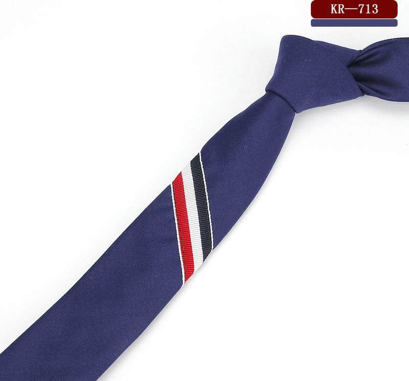 super narrow striped cotton tie, view 5 - MRSLM