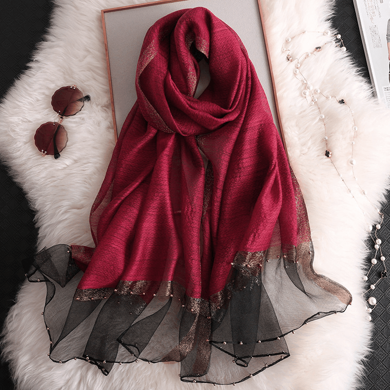 Fashion Big Red Silk Scarf Women'S Thin Scarf All-Match - MRSLM