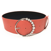 women's wide imitation leather round buckle belt, view 9 - MRSLM