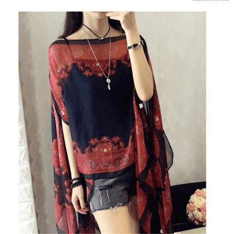 women's printed chiffon shawl, view 7 - MRSLM