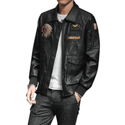 Men's PU leather embroidered motorcycle jacket, view 3 - MRSLM