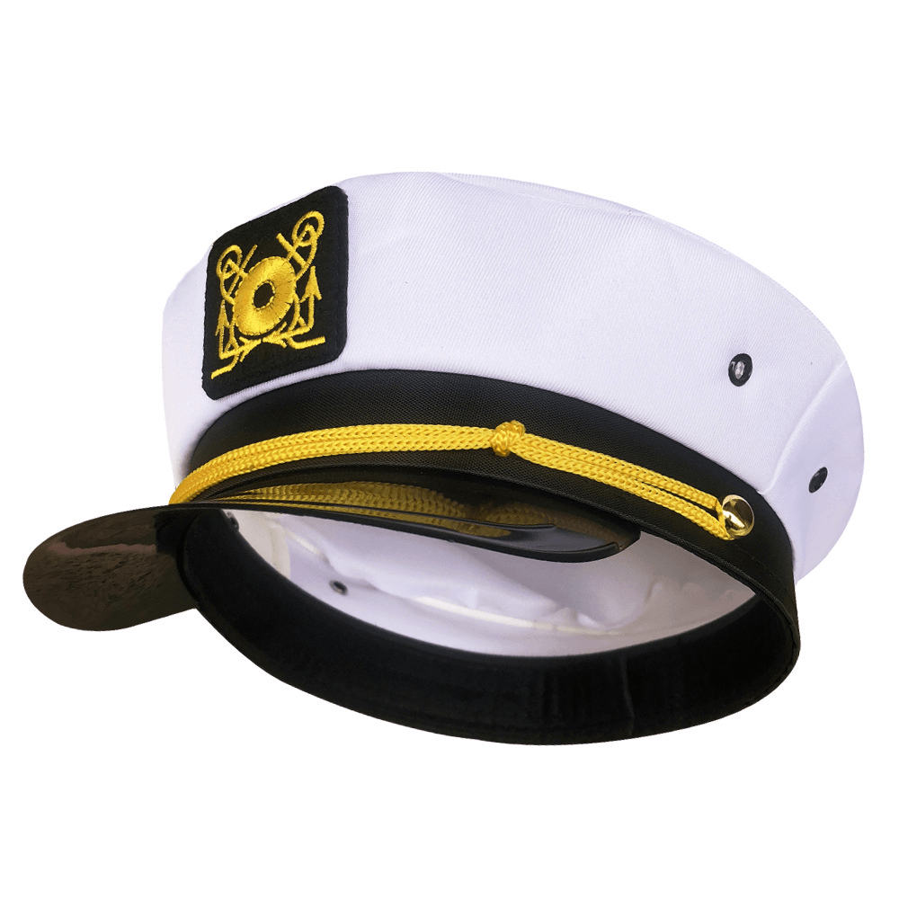 White Embroidery Party Flat Navy Hat