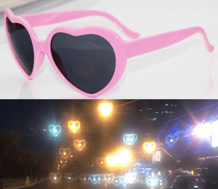 Love Heart Shaped Effects Glasses Watch the Lights Change to Heart Shape at Night Diffraction Glasses Women Fashion Sunglasses - MRSLM