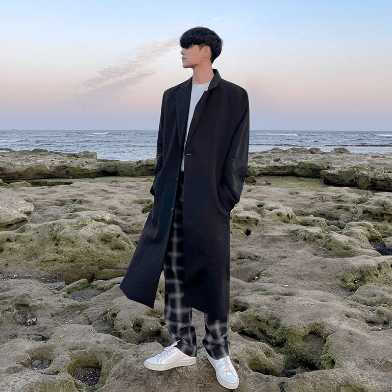 Men's black mid-length loose casual jacket - MRSLM