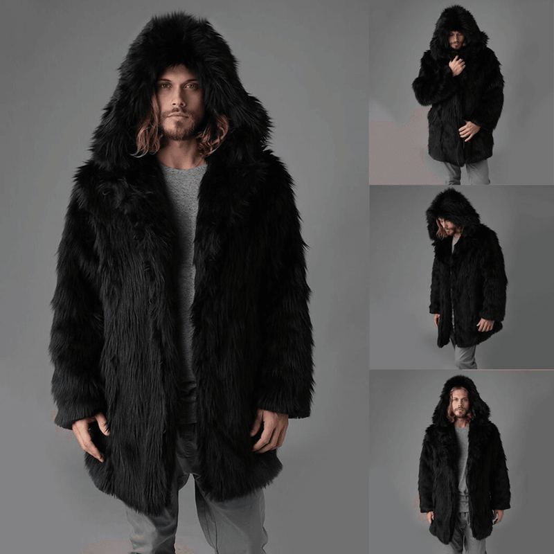 men's black faux fur jacket - MRSLM