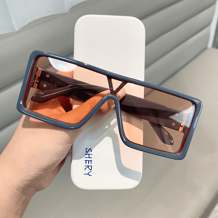 Large Frame Sunglasses Thick Frame One-Piece Lens Sunglasses Anti-Ultraviolet Sun Visor Glasses Men - MRSLM