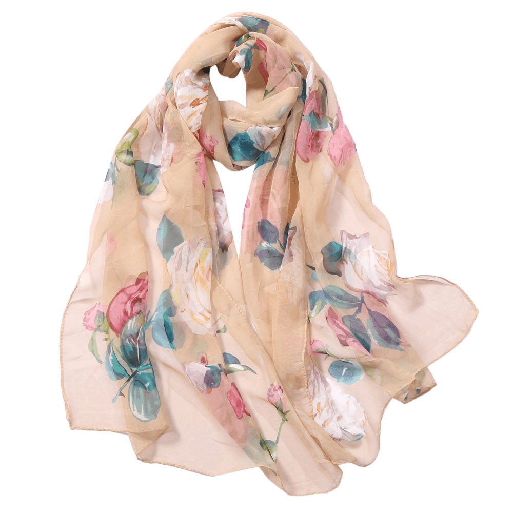 Women'S Rose Pattern Sunscreen Silk Scarf - MRSLM