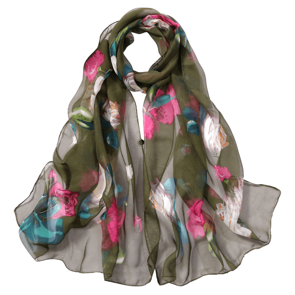 Women'S Rose Pattern Sunscreen Silk Scarf - MRSLM