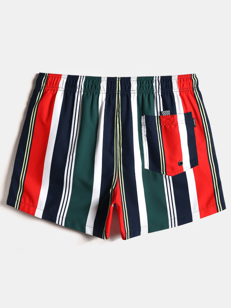 Mens Colorful Stripe Drawstring Pocket Quick Dry Holiday Board Shorts - MRSLM