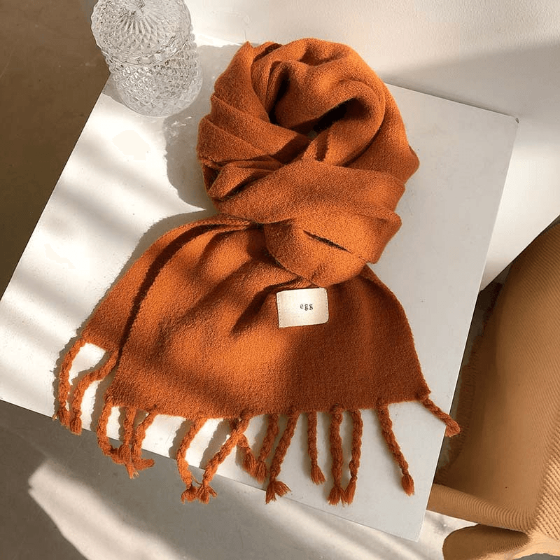 solid color tassel knitted scarf, view 10 - MRSLM