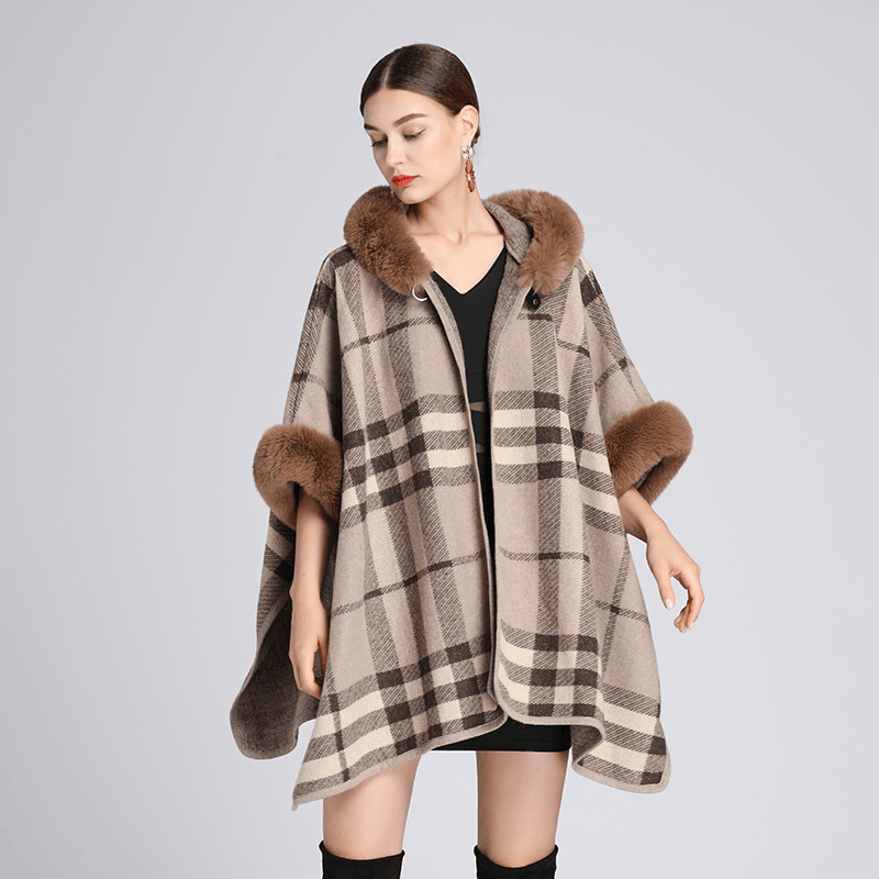 Knitted check shawl cardigan cloak, view 12 - MRSLM