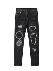 Men Ripped Patch PU and Leather Zipper Jeans - MRSLM