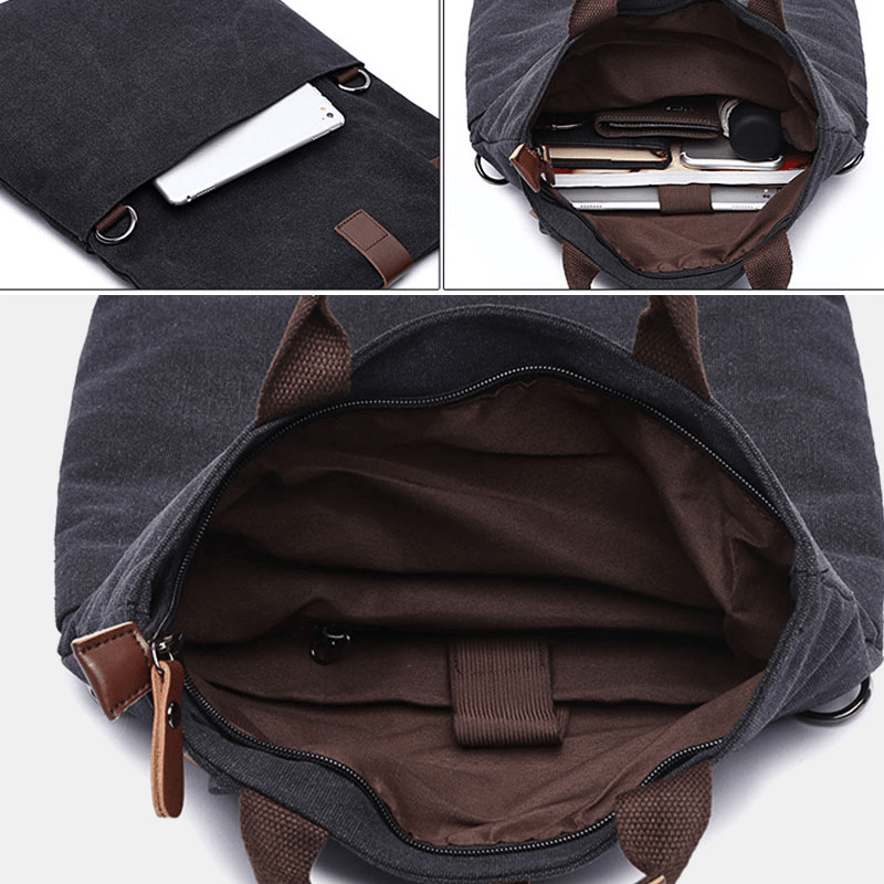 Men Canvas Anti-Theft Water-Resistant Vintage Messenger Bag Shoulder Bag Crossbody Bag Handbag - MRSLM