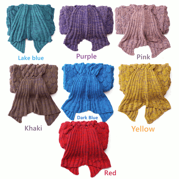 195X90Cm Yarn Knitted Mermaid Tail Blankets Handmade Crochet Throw Super Soft Sofa Bed Mat - MRSLM