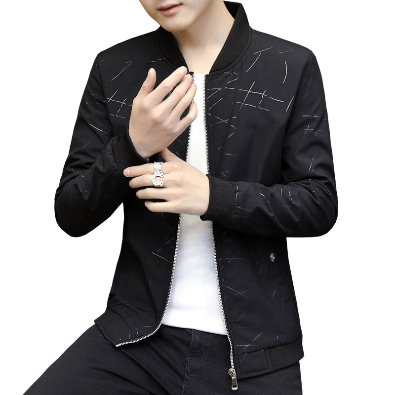 men's striped baseball collar jacket, view 3 - MRSLM