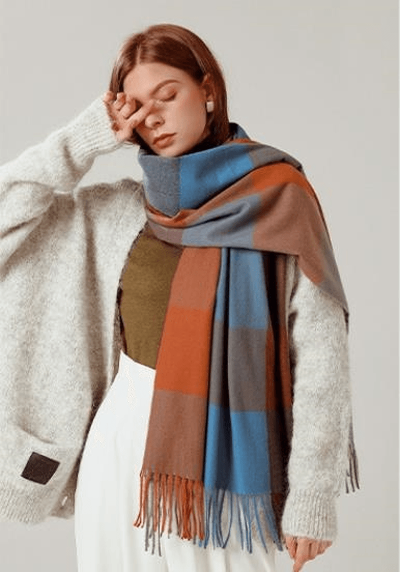 long plaid tassel shawl scarf, view 5 - MRSLM