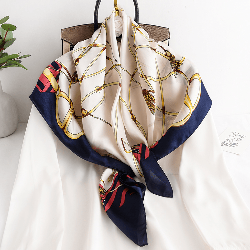 women's imitation silk chain square scarf, view 3 - MRSLM