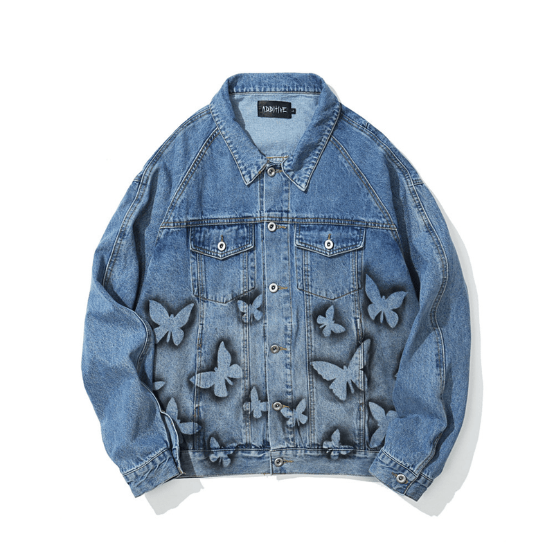 butterfly print denim jacket for men - MRSLM
