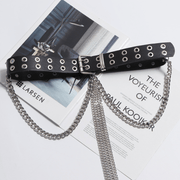 women's black tassel chain rivet belt, view 2 - MRSLM