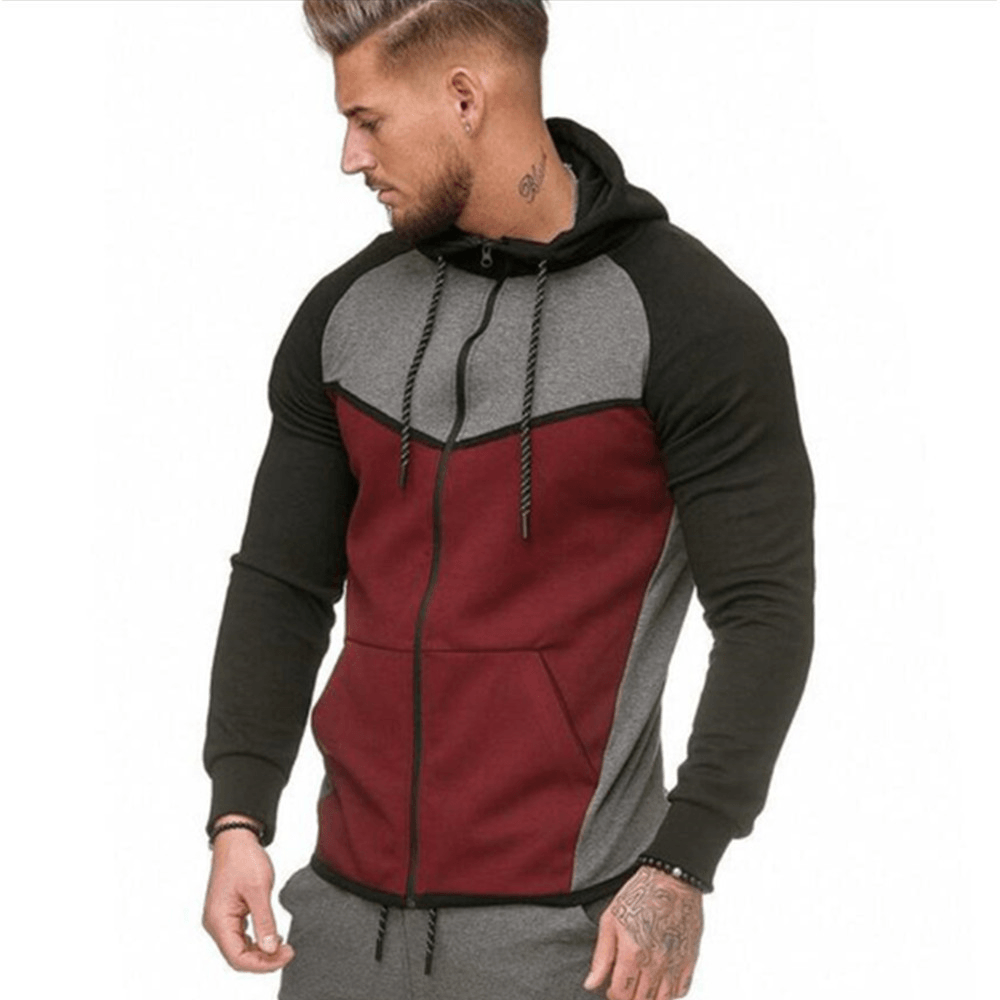 Men'S Colorblock Fitness Sports Cardigan Sweater Hoodie Top - MRSLM