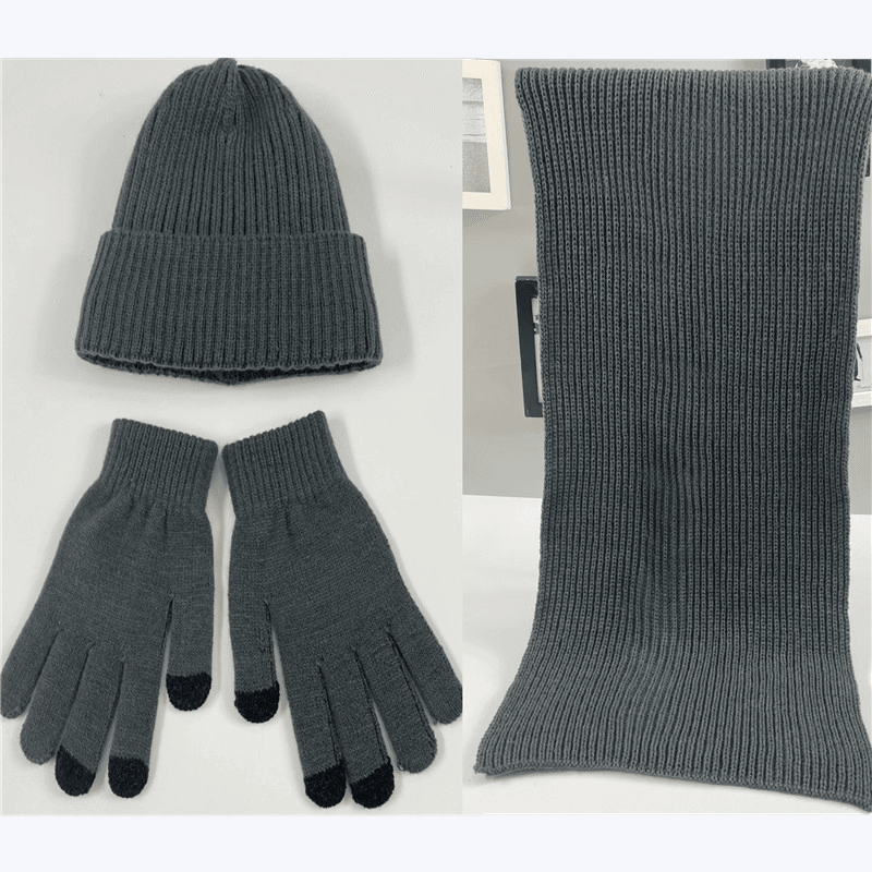 knitted scarf, hat and gloves three-piece set, view 10 - MRSLM
