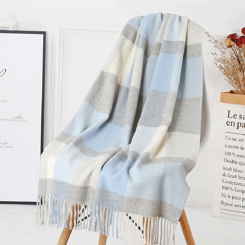 women's plaid wool tassel scarf, view 22 - MRSLM