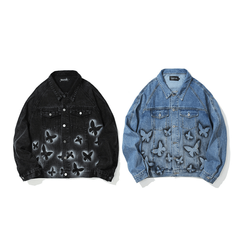 butterfly print denim jacket for men, view 4 - MRSLM