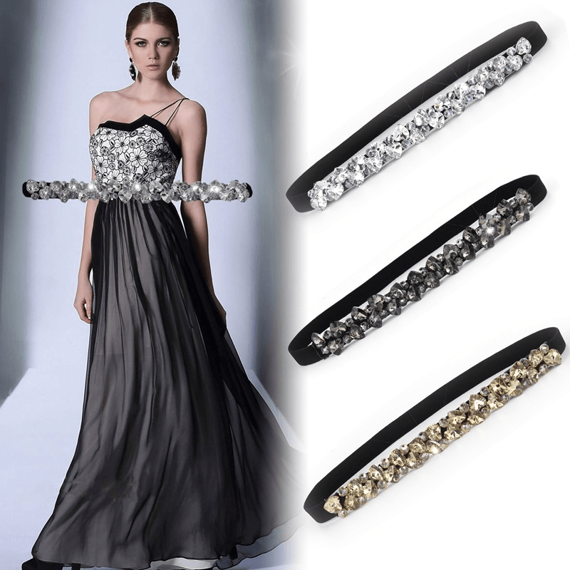 Decorative Skirt Belt Women'S Fine Rhinestone Inlaid Elastic Waistband - MRSLM